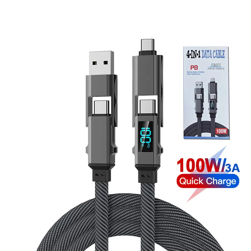 100W 6.5FT USB C Cable, 4-in-1 USB C Lightning Cable, Nylon Braided Fast Charging iPhone iPad Charger Cord [480Mbps Data Sync],Multi Charging Cable for iPhone 16/Pro/Plus/Pro Max,Grey