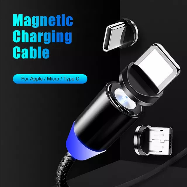 360 Degree LED Nylon Braided 3 IN 1 Magnetic USB Charging Cable for mobile phone