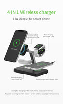 4-in-1 Magnetic Wireless Charger, 15W fast Mag-Safe Charging Station for iPhone 12 series, iWatch s2 to SE & Samsung Galaxy Series ,Earbuds